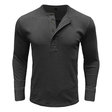 Long Sleeve Henley Ribbed T-Shirt // Dark grey (XS)