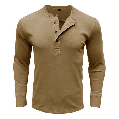 Long Sleeve Henley Ribbed T-Shirt // Khaki (XS)
