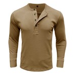 Long Sleeve Henley Ribbed T-Shirt // Khaki (S)