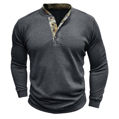 Long Sleeve Camo Placket Henley // Dark gray (XS)