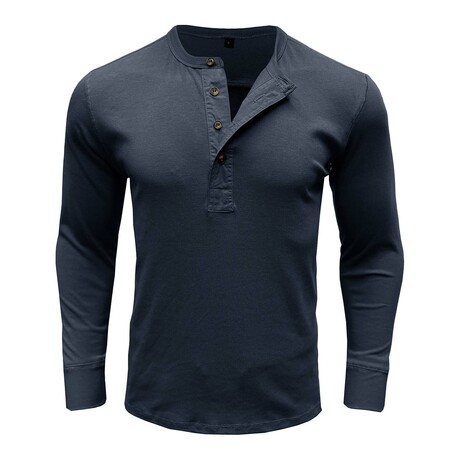 Long Sleeve Henley Ribbed T-Shirt // Dark blue (XS)