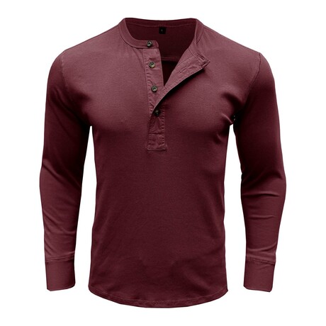 Long Sleeve Henley Ribbed T-Shirt // Bordo (XS)