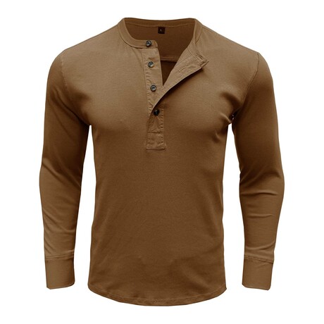 Long Sleeve Henley Ribbed T-Shirt // Brown (XS)