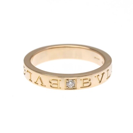Bulgari // 18k Rose Gold Double Logo Diamond Ring // Ring Size: 7.5 // Store Display
