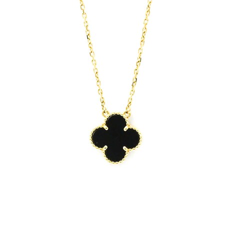 Van Cleef & Arpels // 18k Yellow Gold Vintage Alhambra Onyx Pendant Necklace // 14.56"-16.14" // Store Display
