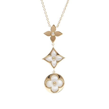 Louis Vuitton // 18k Rose Gold Color Blossom Multi-Motif Diamond + Mother of Pearl Pendant Necklace // 15.15"-17.71" // Store Display