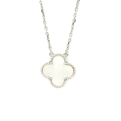 Van Cleef & Arpels // 18k White Gold Vintage Alhambra Mother of Pearl Pendant Necklace // 14.76"-16.14" // Store Display