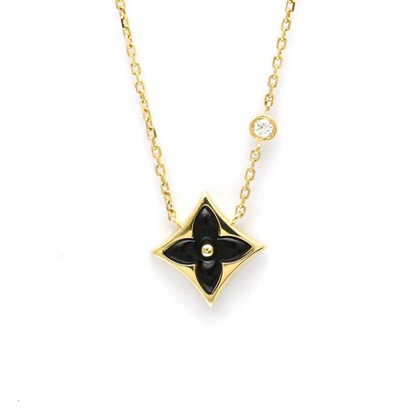 Louis Vuitton // 18k Yellow Gold Star Blossom BB Diamond + Onyx Pendant Necklace // 15.35"-16.14" // Store Display