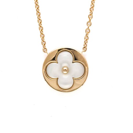 Louis Vuitton // 18k Rose Gold Monogram Sun Mother of Pearl Pendant Necklace // 14.56"-16.14" // Store Display