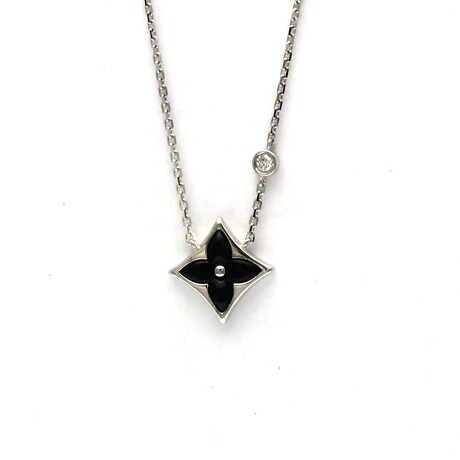 Louis Vuitton // 18k White Gold Star Blossom BB Diamond + Onyx Pendant Necklace // 16.14" // Store Display