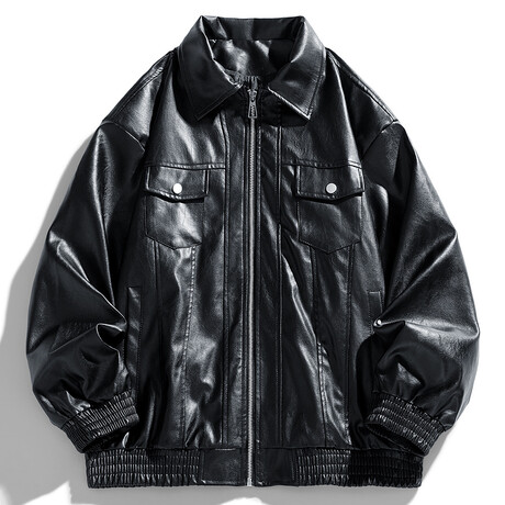 Faux Leather Bomber Jacket // Black (XS)