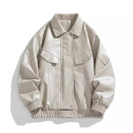 Faux Leather Front Placket w/ Chest Pockets Bomber Jacket // Apricot (S)