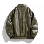 Faux Leather Front Placket w/ Chest Pockets Bomber Jacket // Green (S)