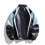 Faux Leather Retro Motorcycle Jacket // Blue (S)