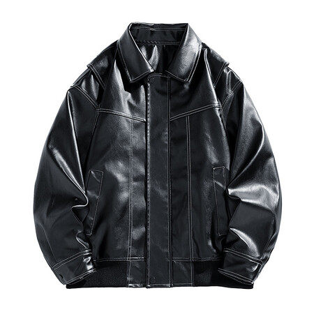Faux Leather Front Placket Bomber Jacket // Black (XS)