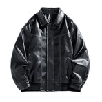Faux Leather Front Placket Bomber Jacket // Black (S)