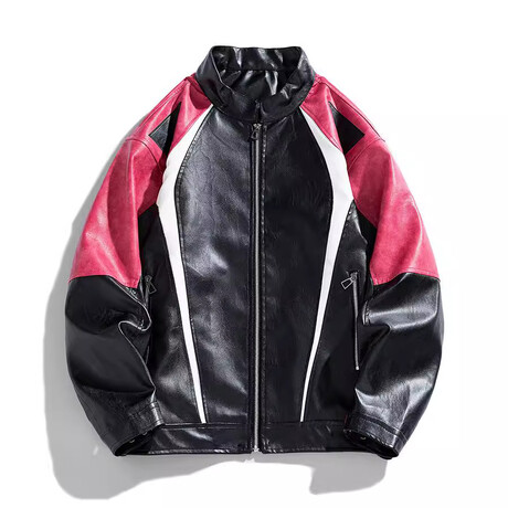Faux Leather Retro Motorcycle Jacket  // Red (XS)
