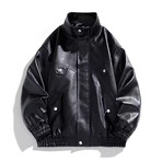 Faux Leather High Neck Bomber Jacket // Black (S)