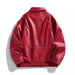 Faux Leather Front Placket Bomber Jacket // Red (S)