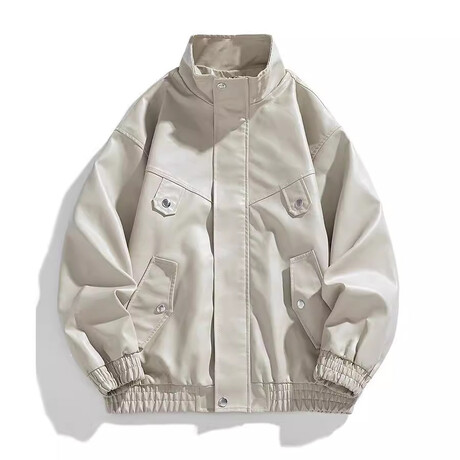 Faux Leather High Neck Bomber Jacket // Apricot (XS)