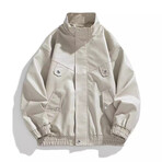 Faux Leather High Neck Bomber Jacket // Apricot (S)