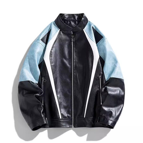Faux Leather Retro Motorcycle Jacket  // Blue (XS)