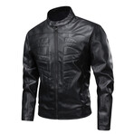 Faux Leather High Neck Racer Jacket // Black (S)