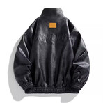 Faux Leather High Neck w/ Front Pockets Bomber Jacket // Black (S)