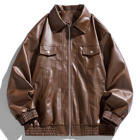 Faux Leather Bomber Jacket // Brown (XS)
