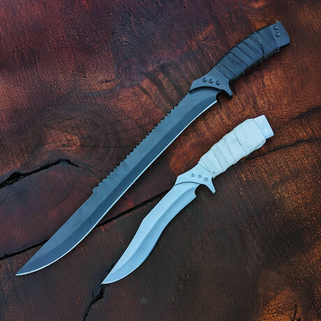 The Dune 2  // Set Of 2 Feyd Rautha Knives // B&W Leather Wrapped on Steel