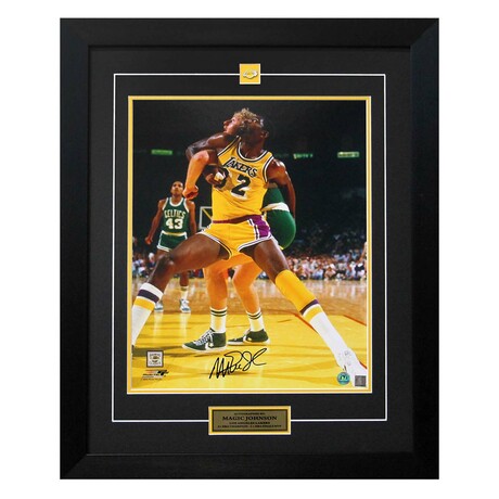 Magic Johnson // LA Lakers // Signed Battle VS Larry Bird // 26x32 Frame