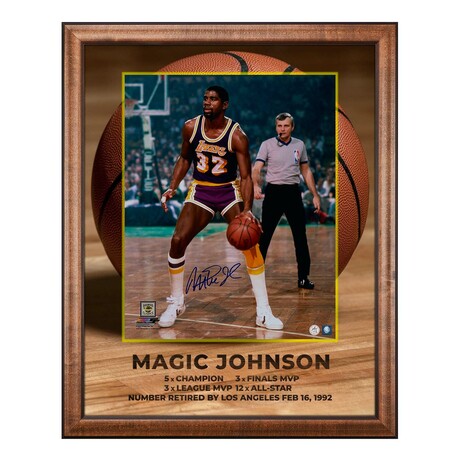 Magic Johnson // LA Lakers // Signed Basketball // Graphic 26x32 Frame