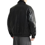 Leather Jacket with Corduroy Collar // Black (XS)