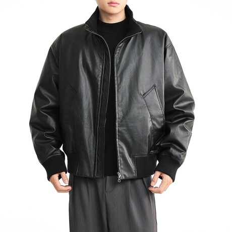 Leather Bomber Jacket // Black (XS)