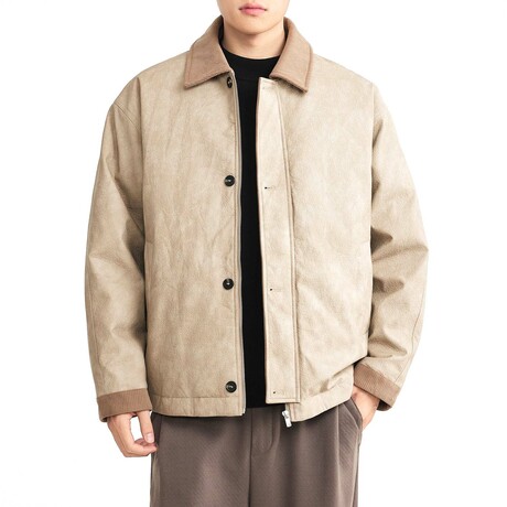 Contrast Corduroy Collar Jacket // Grey khaki (XS)