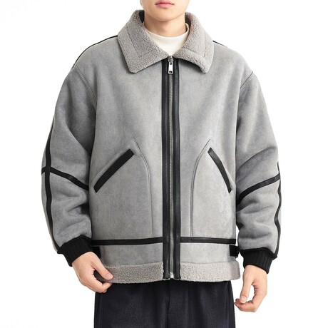 Shearling Aviation Jacket // Light gray (XS)