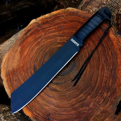 The Rambo 4 "Machete" // Black Leather Strap Wrapped