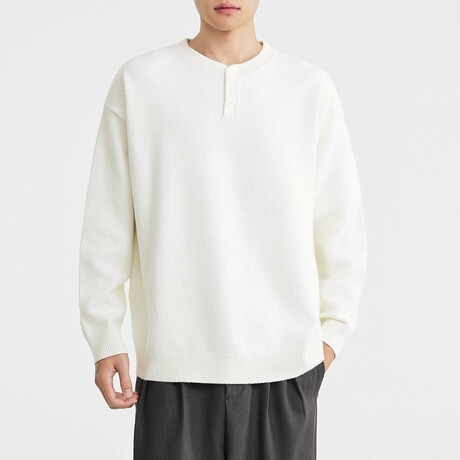 Brushed Knit Henley // White (XS)