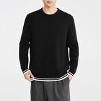 Striped Trim Crewneck Sweater // Black (S)