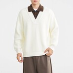 Layered Polo V-Neck Pullover // Ivory (S)