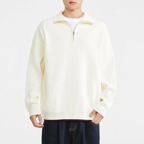 1/4 Zip Knit Sweatshirt // Ivory (XS)