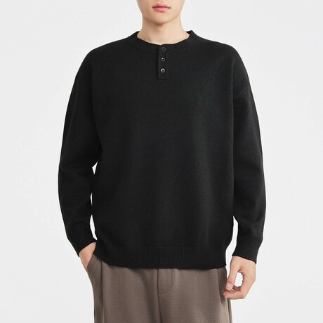 Brushed Knit Henley // Black (XS)