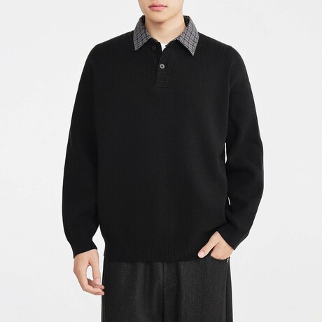 Henley Pullover Sweater // Black (XS)