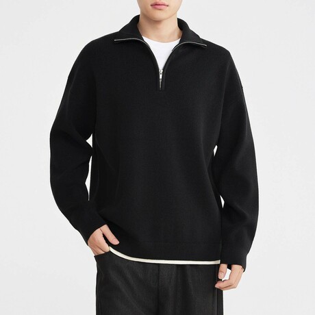 1/4 Zip Knit Sweatshirt // Black (XS)