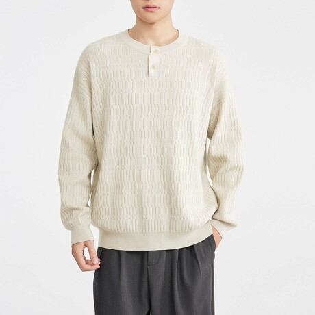 Ripple Knit Henley Sweater // Apricot (XS)