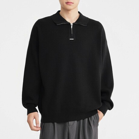 1/4 Zip Sweater // Black (XS)