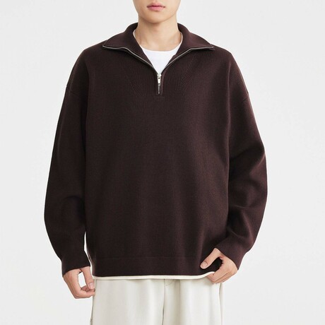 1/4 Zip Knit Sweatshirt // Bordo (XS)