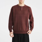 Ripple Knit Henley Sweater // Brick red (XS)