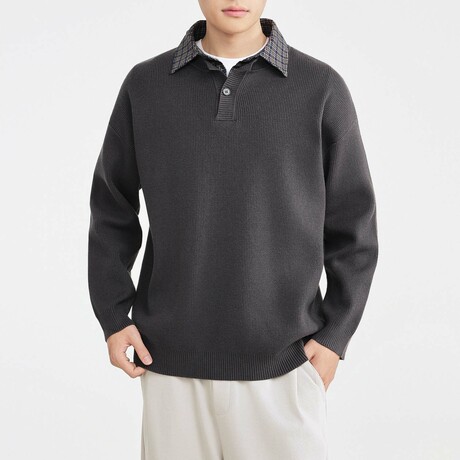 Henley Pullover Sweater // Dark gray (XS)