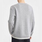 Striped Trim Crewneck Sweater // Grey (L)